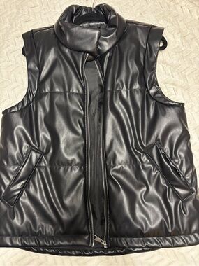 Aqua Black Leather Puffer Vest